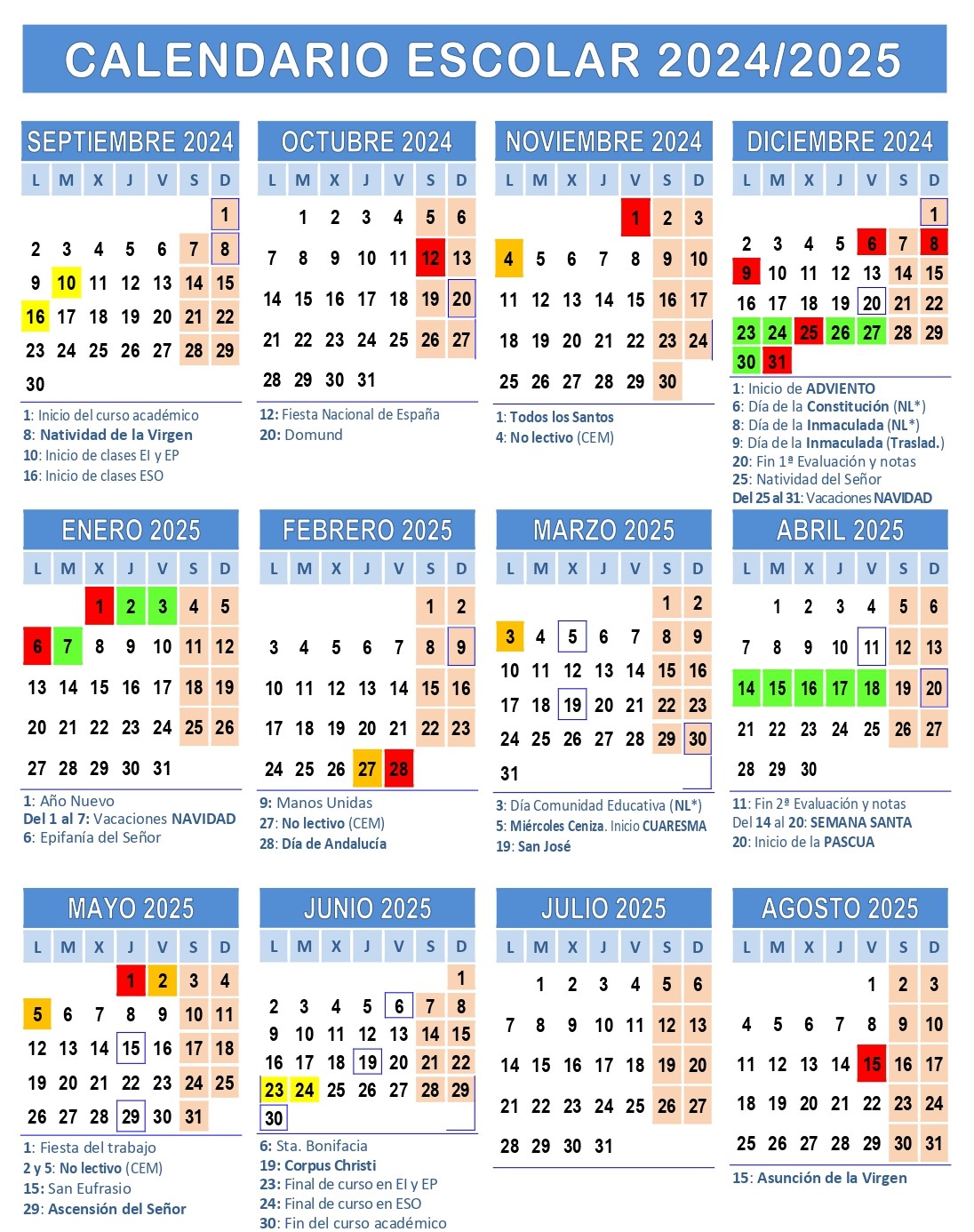 CALENDARIO ESCOLAR 2024/25